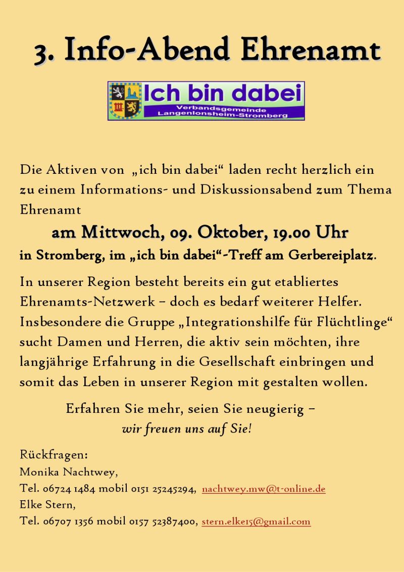 Flyer zum 3. Info-Abend Ehrenamt